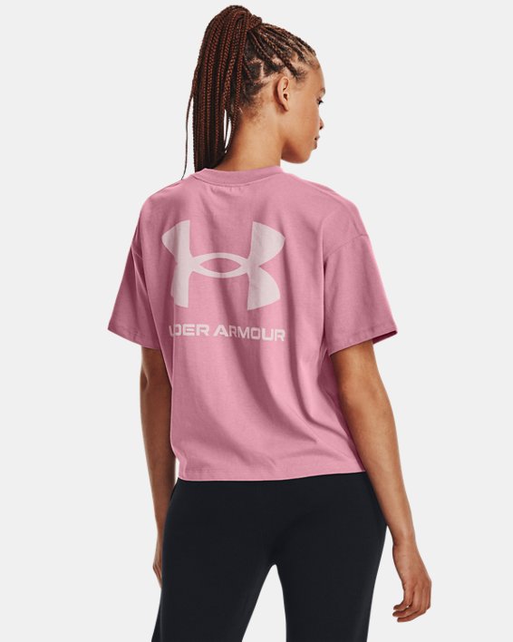 Women's UA Logo LC Oversized Heavyweight Short Sleeve, Pink, pdpMainDesktop image number 1